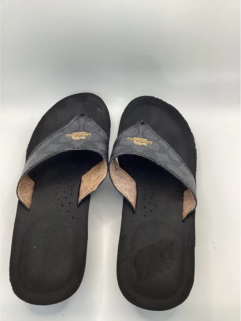 Coach Janice A00964 Black Wedge Thong Flip Flop Sandals Women's 7.5 EUC